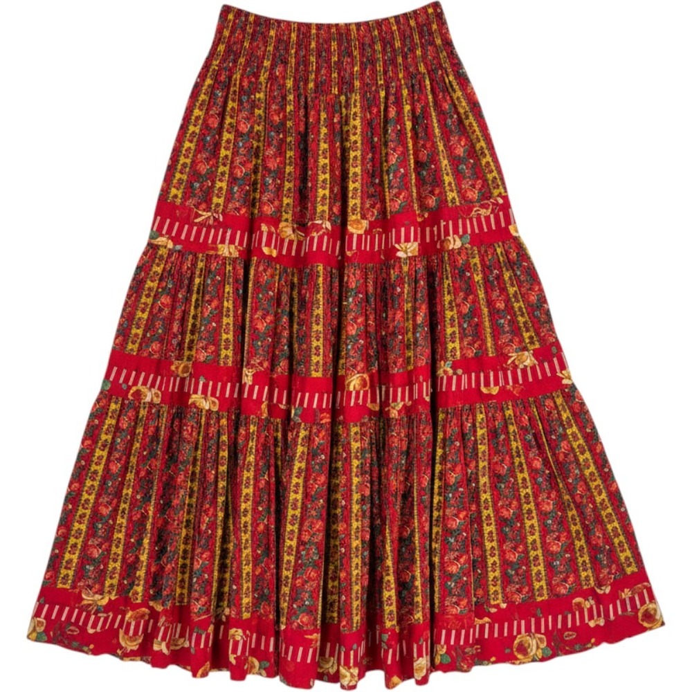 Unbranded Tiered Maxi Skirt Red XS Floral Boho Peasant Cottagecore Made in Italy - Picture 1 of 8